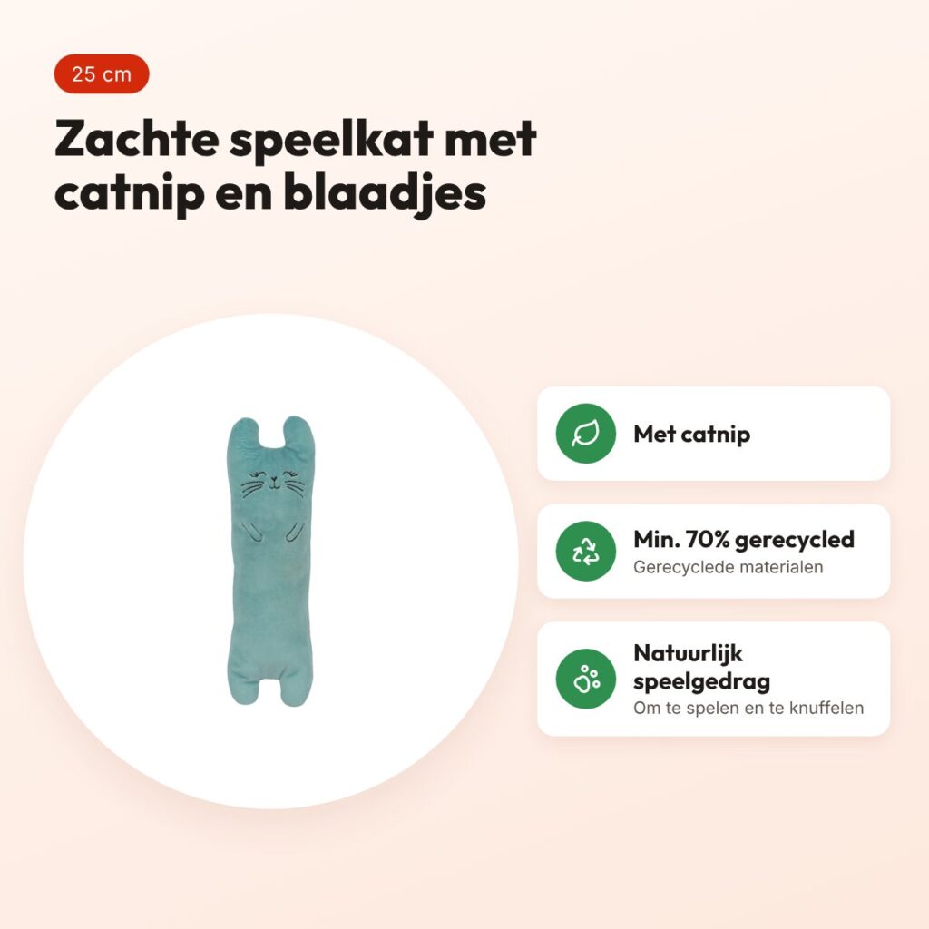 Zolux Ethicat kattenspeeltje Bigcat bladmotief groen 25 cm – met catnip – voordelen