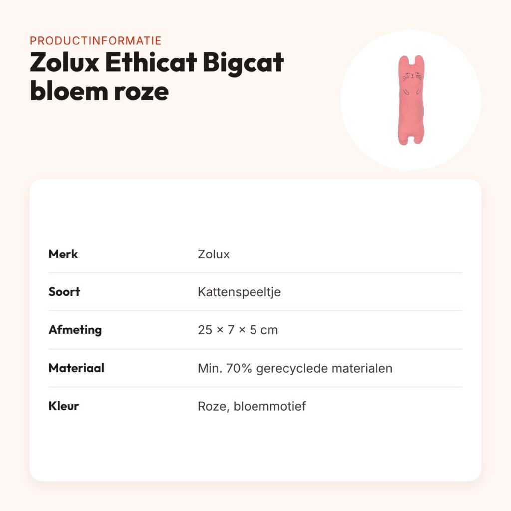 Zolux Ethicat kattenspeeltje Bigcat bloemmotief roze 25 cm – met catnip – productinformatie
