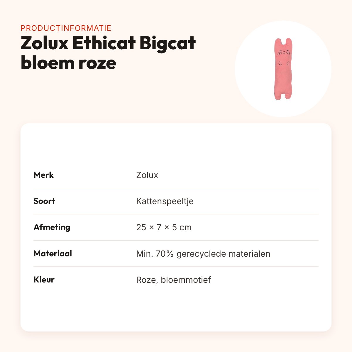 Zolux Ethicat kattenspeeltje Bigcat bloemmotief roze 25 cm – met catnip – productinformatie