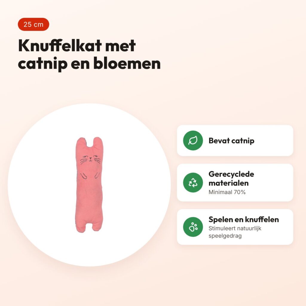 Zolux Ethicat kattenspeeltje Bigcat bloemmotief roze 25 cm – met catnip – voordelen