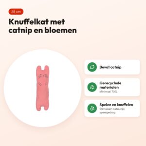 Zolux Ethicat kattenspeeltje Bigcat bloemmotief roze 25 cm – met catnip – voordelen