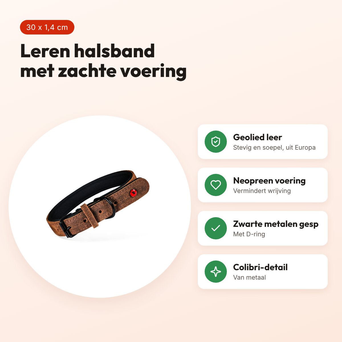 Zolux Expert halsband hond premium leer/neopreen bruin 30 x 1,4 cm – voordelen
