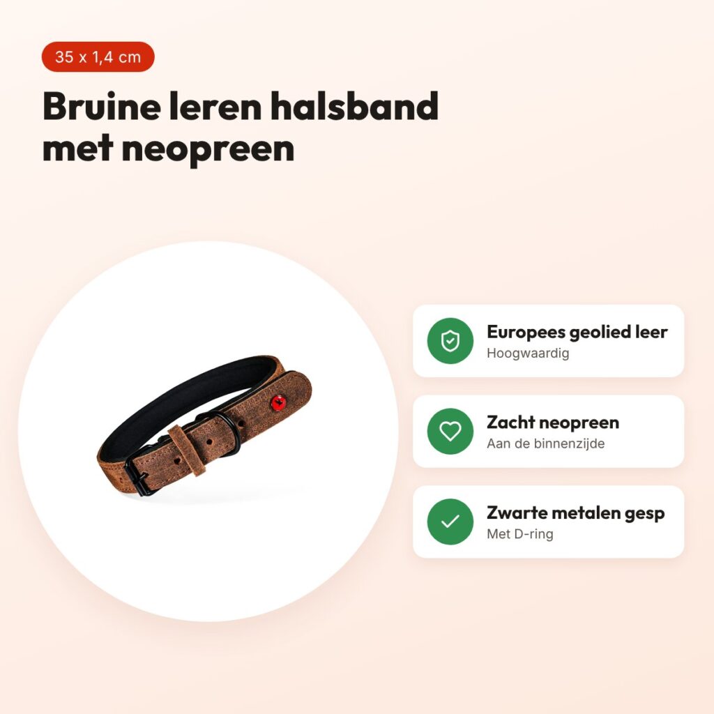 Zolux Expert halsband hond premium leer/neopreen bruin 35 x 1,4 cm – voordelen
