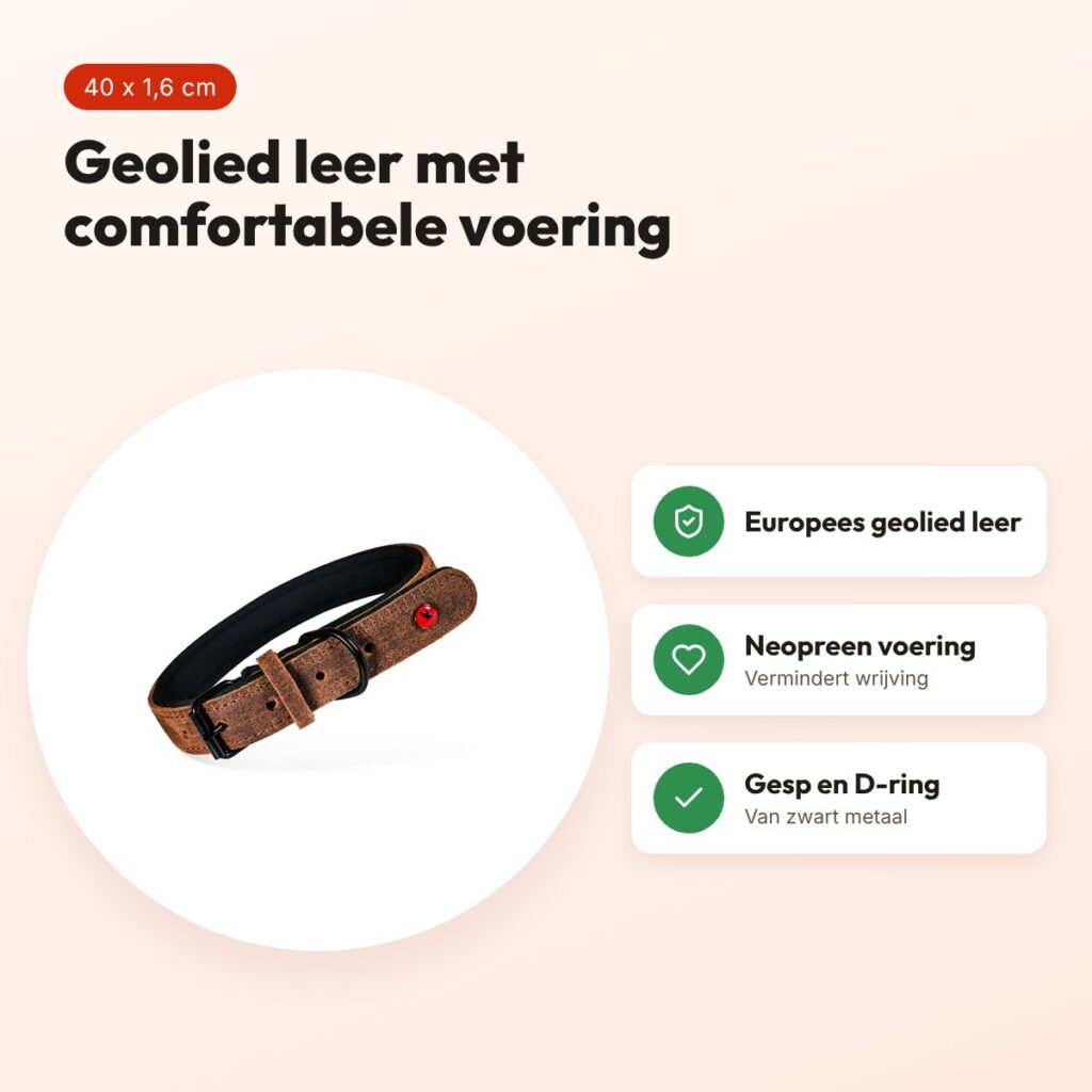 Zolux Expert halsband hond premium leer/neopreen bruin 40 x 1,6 cm – voordelen