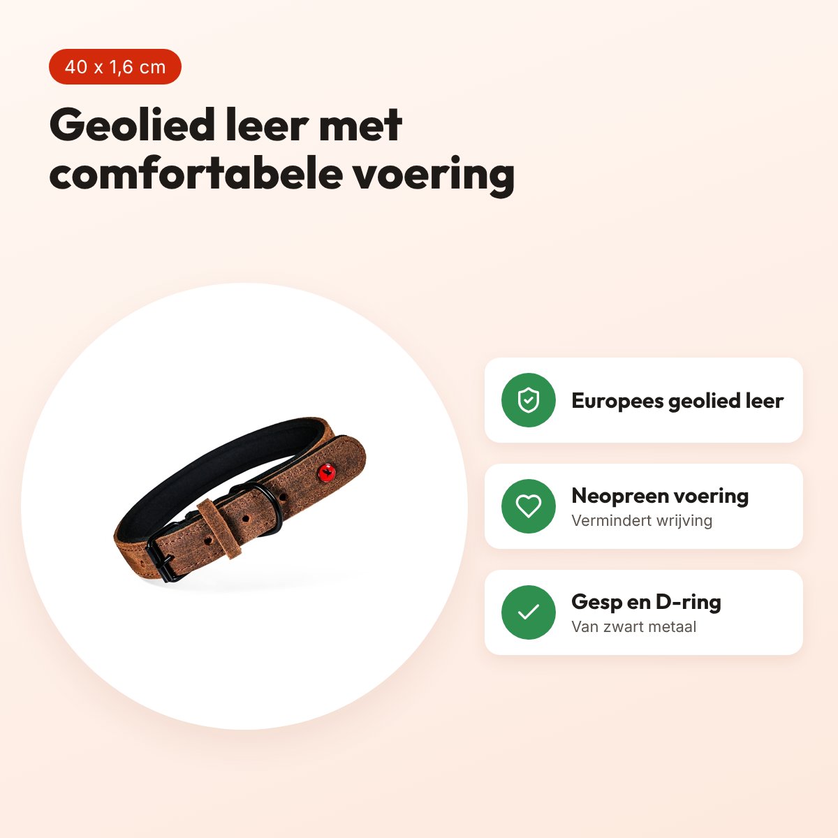 Zolux Expert halsband hond premium leer/neopreen bruin 40 x 1,6 cm – voordelen