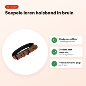 Zolux Expert halsband hond premium leer/neopreen bruin 45 x 1,8 cm – voordelen