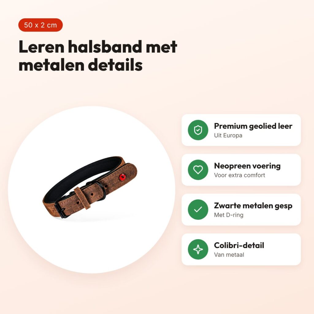 Zolux Expert halsband hond premium leer/neopreen bruin 50 x 2 cm – voordelen