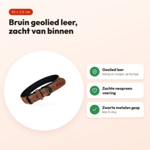 Zolux Expert halsband hond premium leer/neopreen bruin 55 x 2,5 cm – voordelen