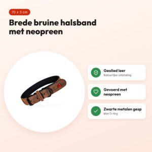 Zolux Expert halsband hond premium leer/neopreen bruin 70 x 3 cm – voordelen
