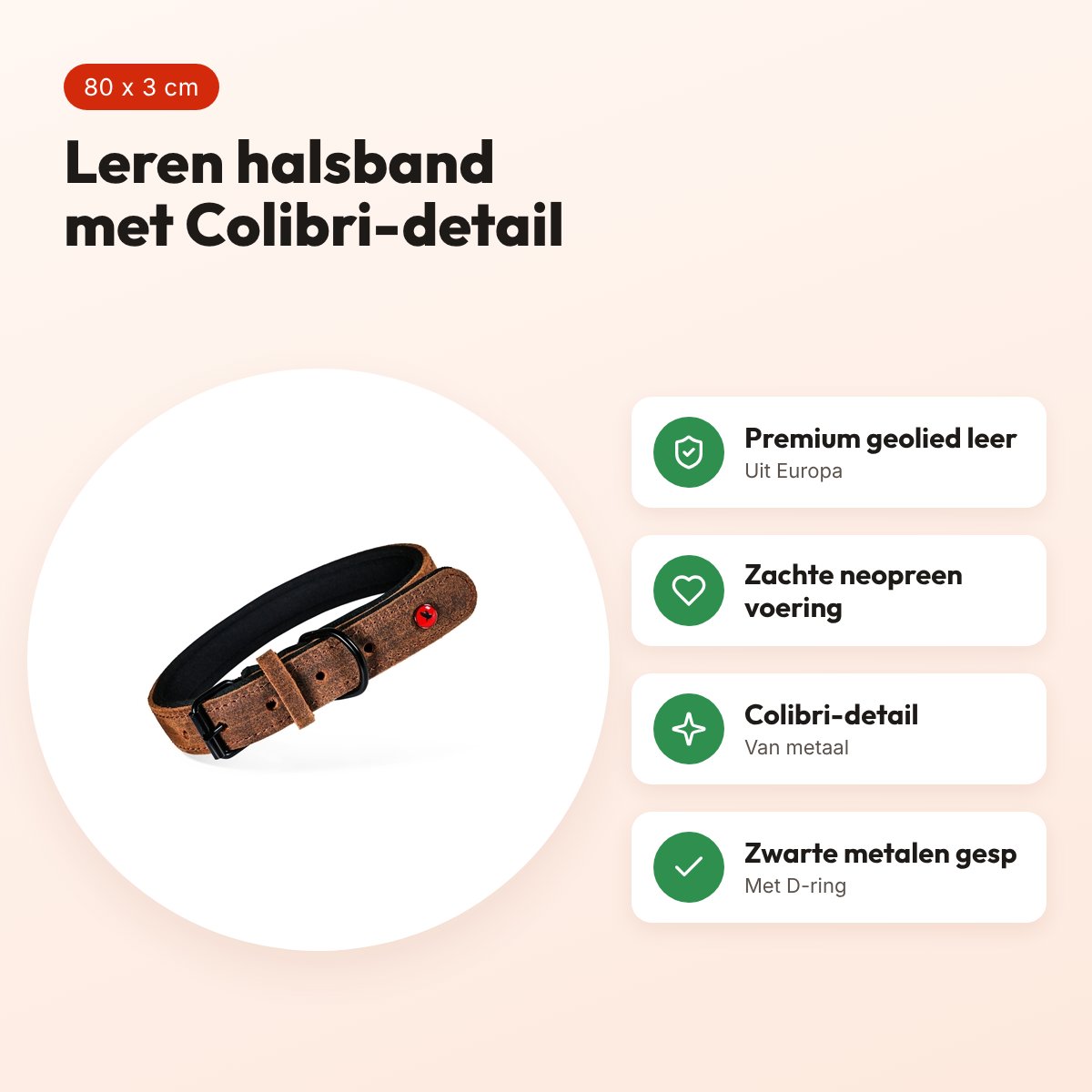 Zolux Expert halsband hond premium leer/neopreen bruin 80 x 3 cm – voordelen