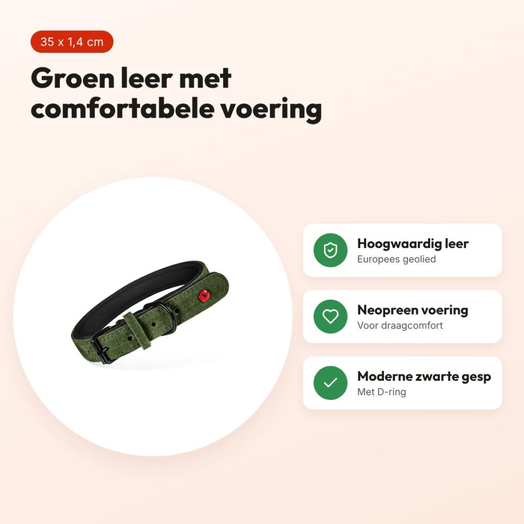 Zolux Expert halsband hond premium leer/neopreen groen 35 x 1,4 cm – voordelen