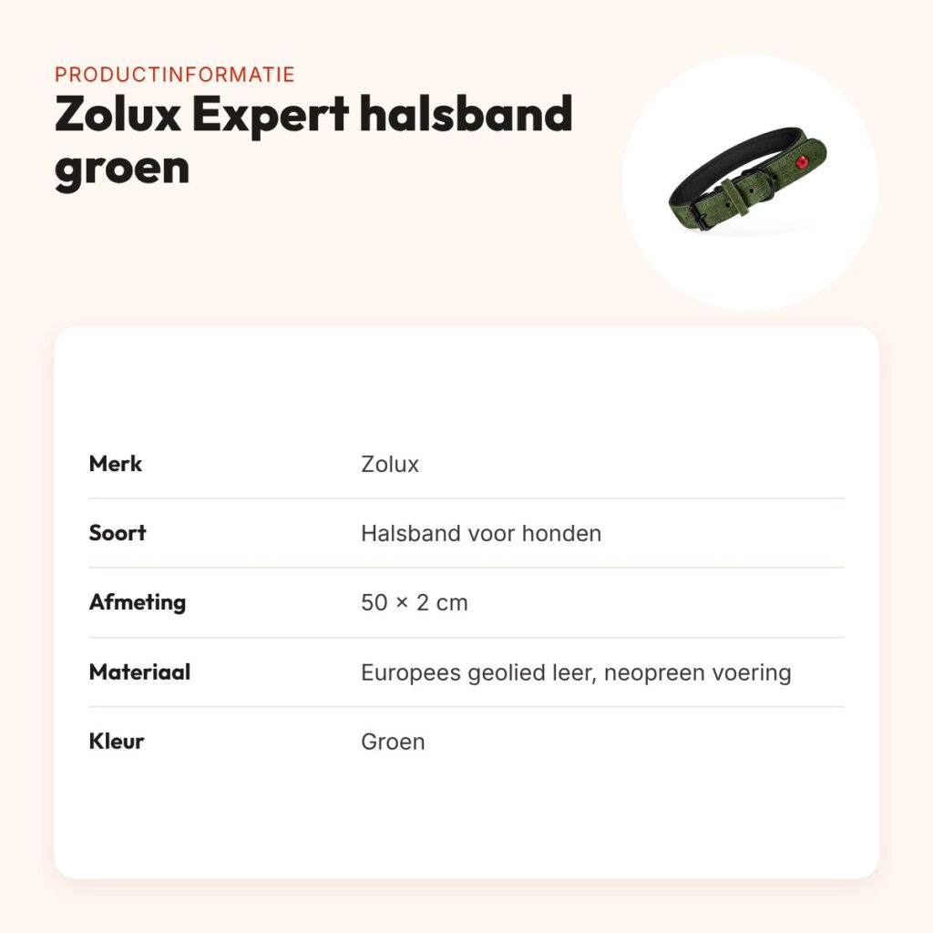 Zolux Expert halsband hond premium leer/neopreen groen 50 x 2 cm – productinformatie