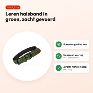 Zolux Expert halsband hond premium leer/neopreen groen 55 x 2,5 cm – voordelen