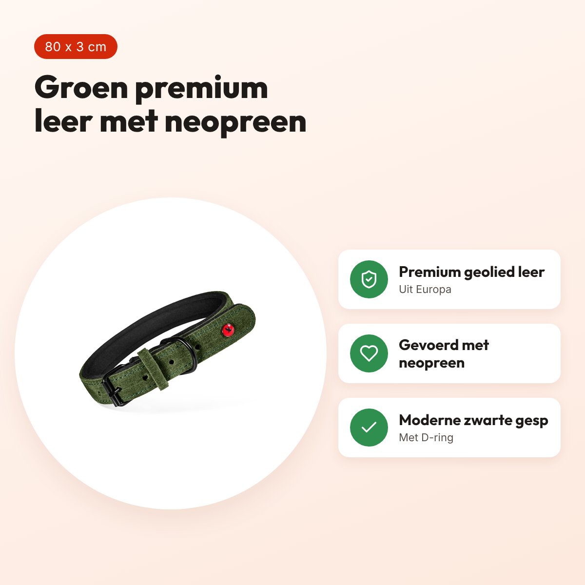 Zolux Expert halsband hond premium leer/neopreen groen 80 x 3 cm – voordelen
