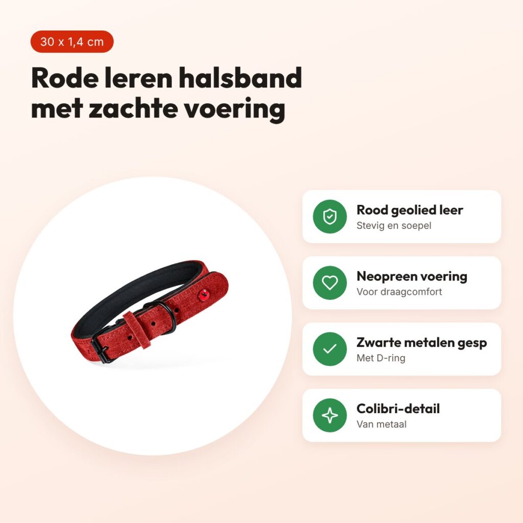 Zolux Expert halsband hond premium leer/neopreen rood 30 x 1,4 cm – voordelen