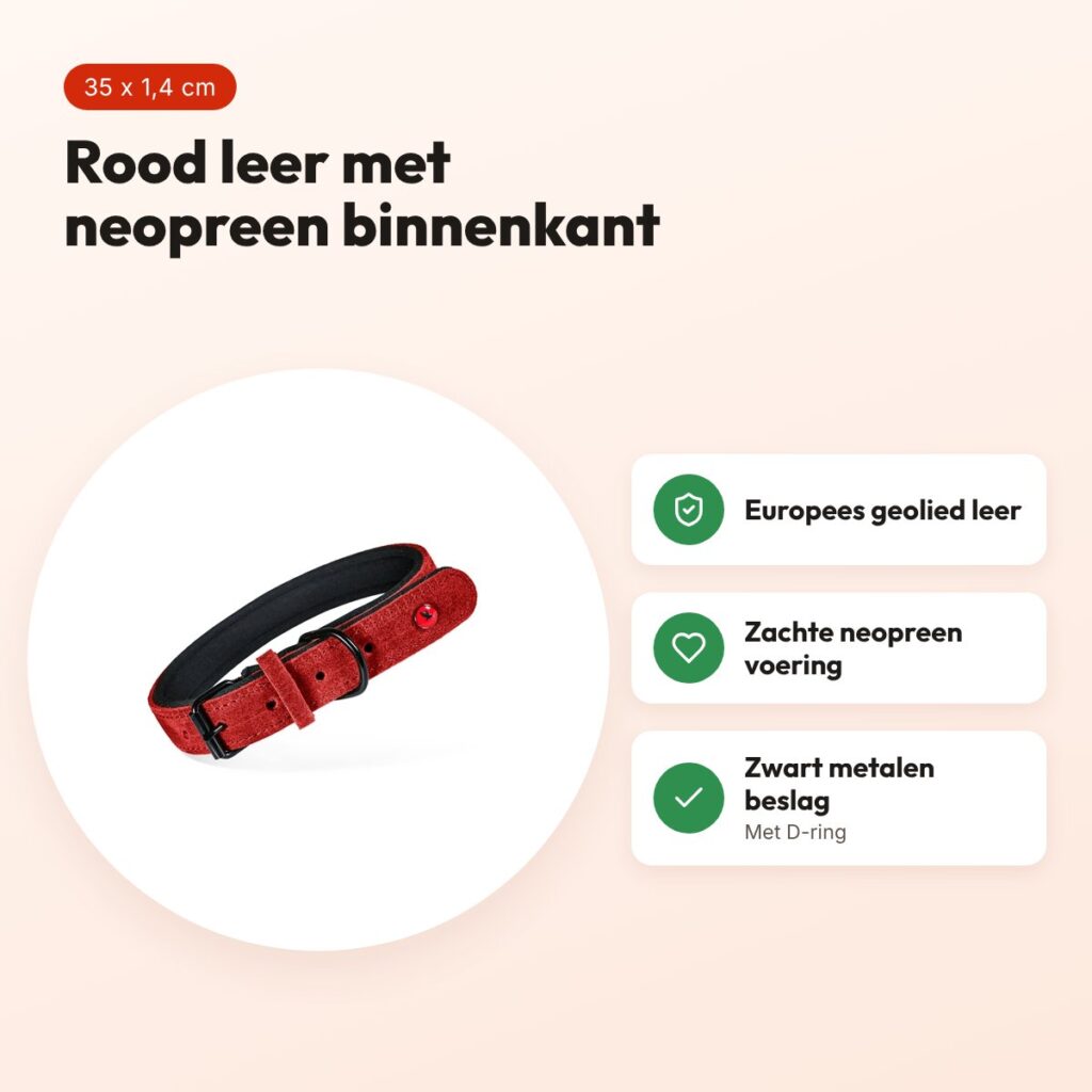 Zolux Expert halsband hond premium leer/neopreen rood 35 x 1,4 cm – voordelen