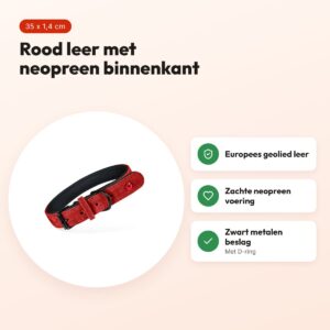Zolux Expert halsband hond premium leer/neopreen rood 35 x 1,4 cm – voordelen