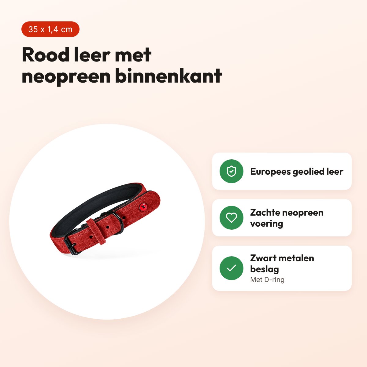 Zolux Expert halsband hond premium leer/neopreen rood 35 x 1,4 cm – voordelen