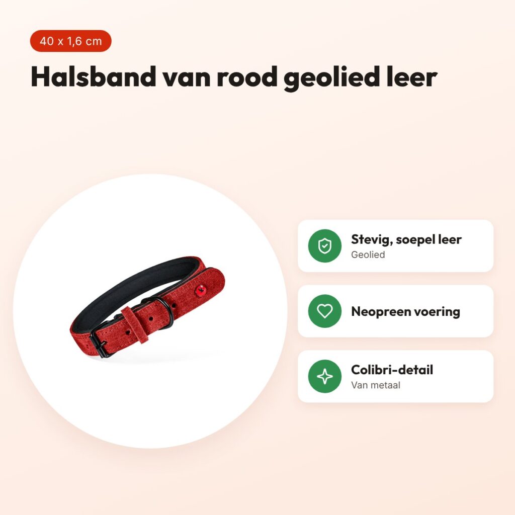 Zolux Expert halsband hond premium leer/neopreen rood 40 x 1,6 cm – voordelen