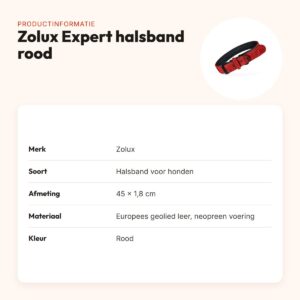 Zolux Expert halsband hond premium leer/neopreen rood 45 x 1,8 cm – productinformatie