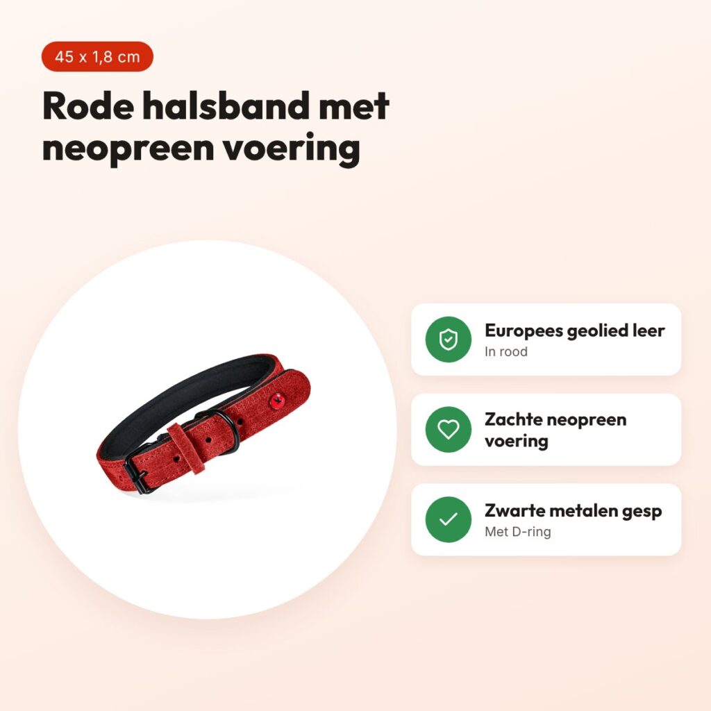 Zolux Expert halsband hond premium leer/neopreen rood 45 x 1,8 cm – voordelen