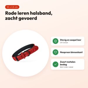 Zolux Expert halsband hond premium leer/neopreen rood 55 x 2,5 cm – voordelen