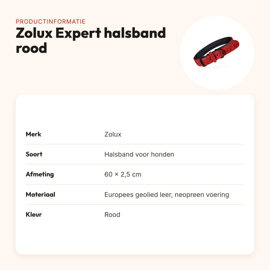 Zolux Expert halsband hond premium leer/neopreen rood 60 x 2,5 cm – productinformatie