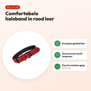 Zolux Expert halsband hond premium leer/neopreen rood 60 x 2,5 cm – voordelen