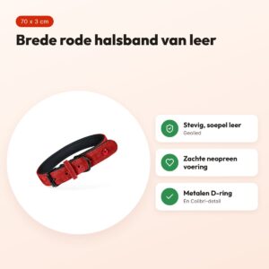 Zolux Expert halsband hond premium leer/neopreen rood 70 x 3 cm – voordelen