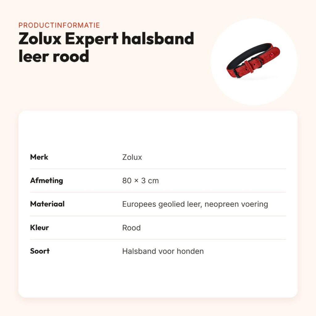 Zolux Expert halsband hond premium leer/neopreen rood 80 x 3 cm – productinformatie