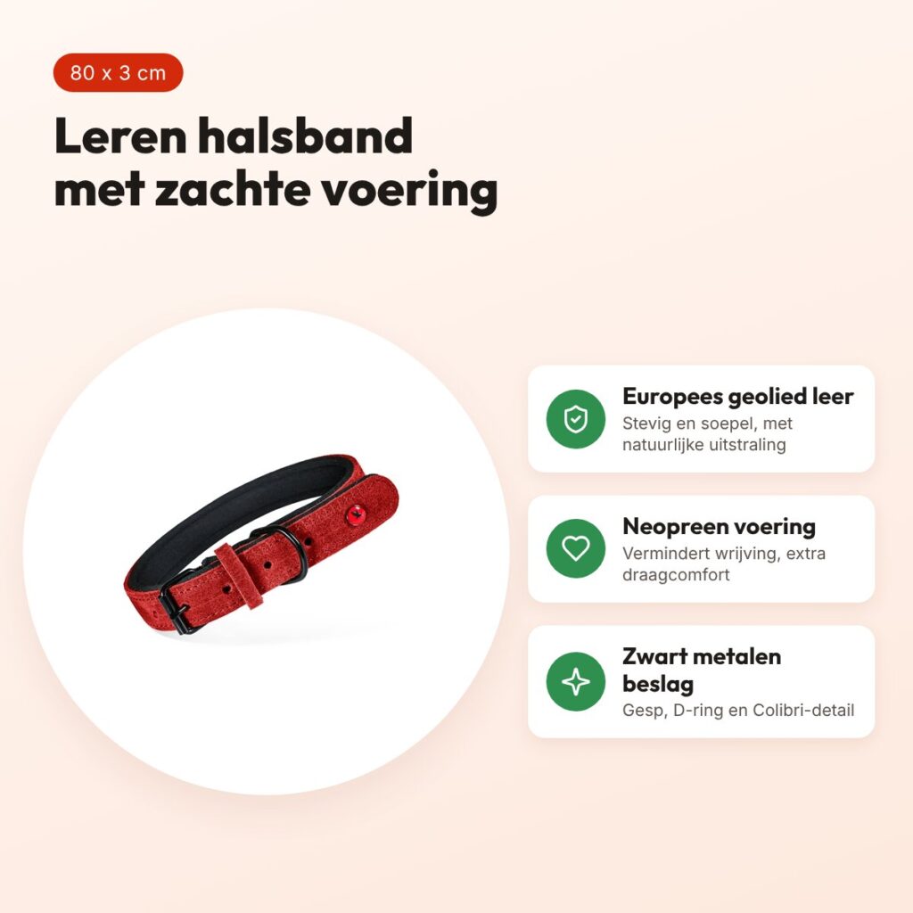 Zolux Expert halsband hond premium leer/neopreen rood 80 x 3 cm – voordelen