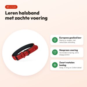 Zolux Expert halsband hond premium leer/neopreen rood 80 x 3 cm – voordelen