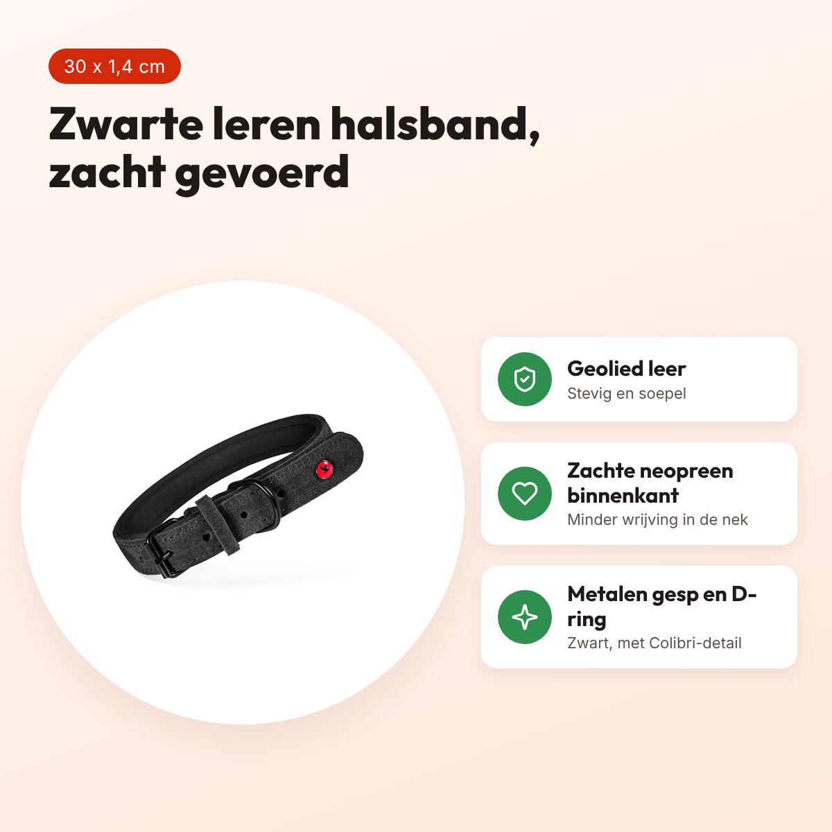 Zolux Expert halsband hond premium leer/neopreen zwart 30 x 1,4 cm – voordelen