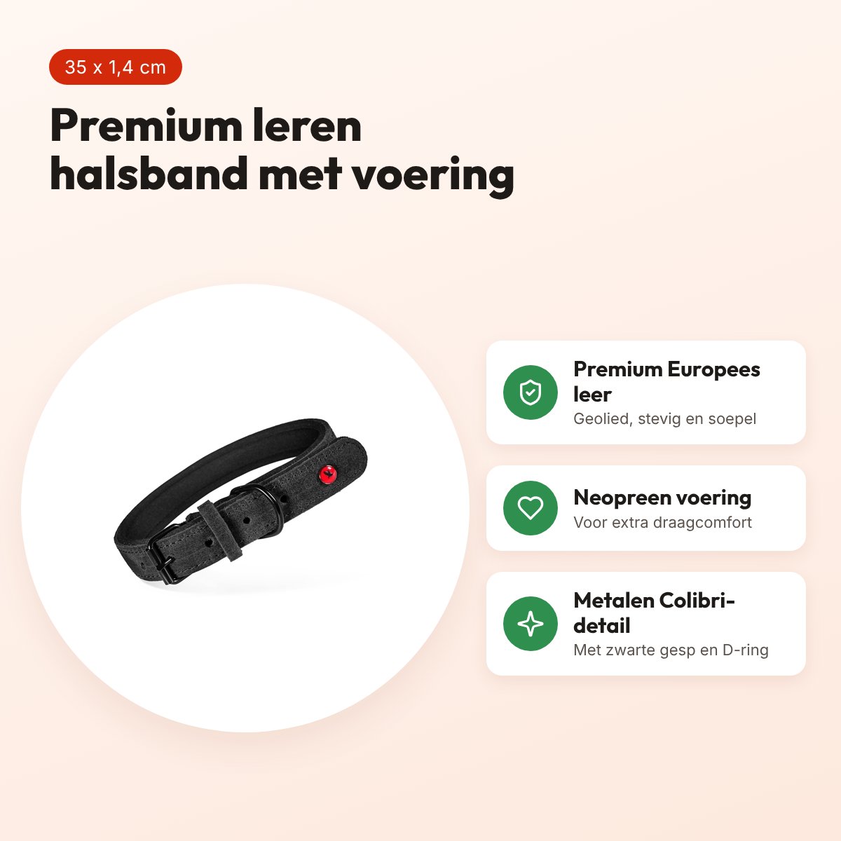 Zolux Expert halsband hond premium leer/neopreen zwart 35 x 1,4 cm – voordelen