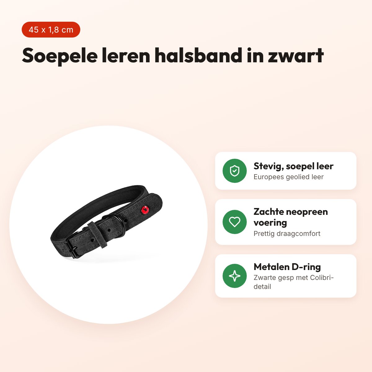 Zolux Expert halsband hond premium leer/neopreen zwart 45 x 1,8 cm – voordelen