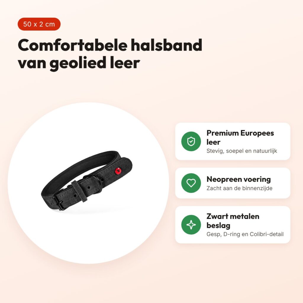 Zolux Expert halsband hond premium leer/neopreen zwart 50 x 2 cm – voordelen