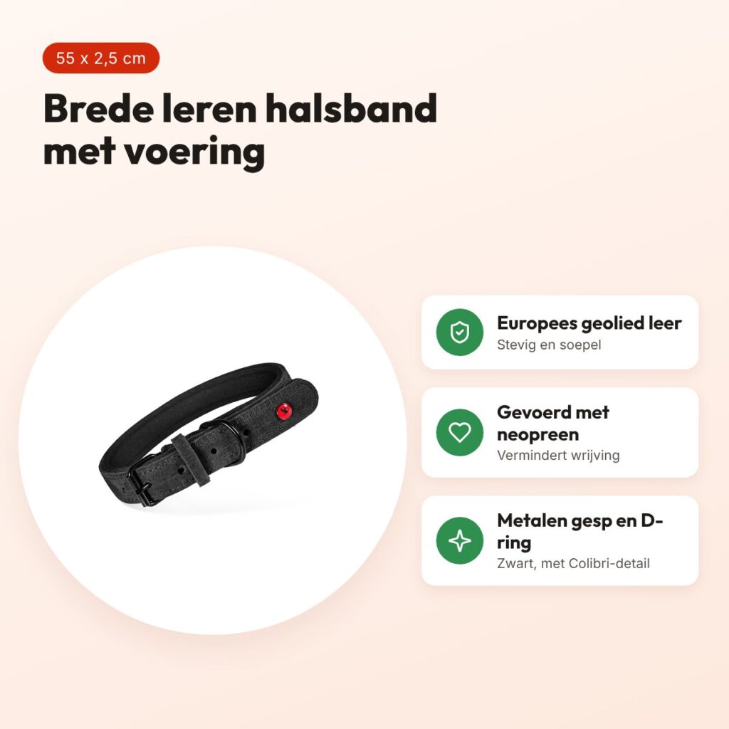 Zolux Expert halsband hond premium leer/neopreen zwart 55 x 2,5 cm – voordelen