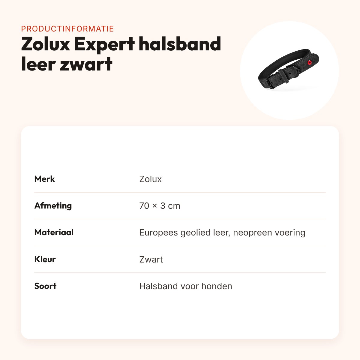 Zolux Expert halsband hond premium leer/neopreen zwart 70 x 3 cm – productinformatie