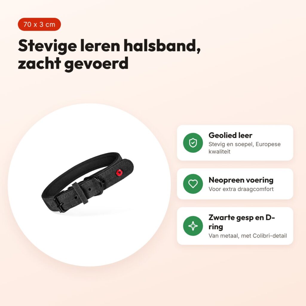 Zolux Expert halsband hond premium leer/neopreen zwart 70 x 3 cm – voordelen