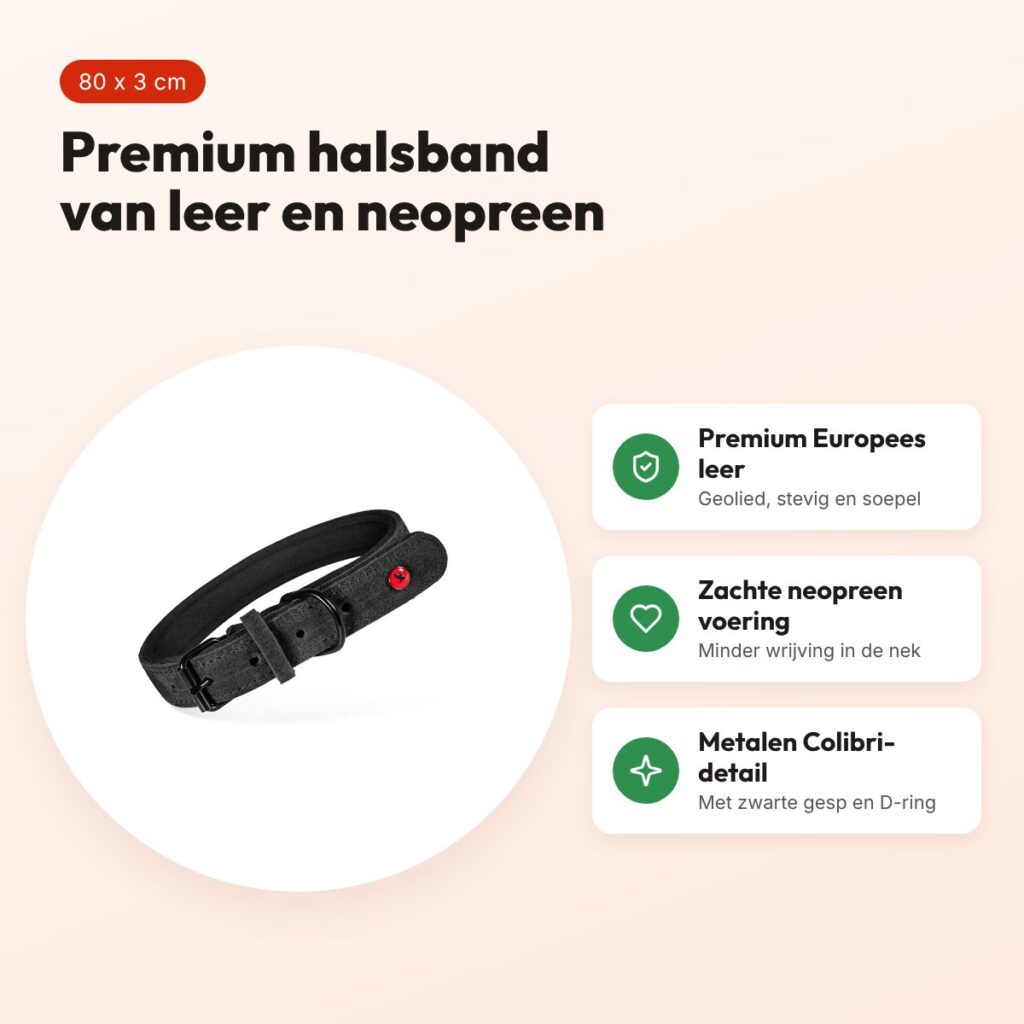 Zolux Expert halsband hond premium leer/neopreen zwart 80 x 3 cm – voordelen