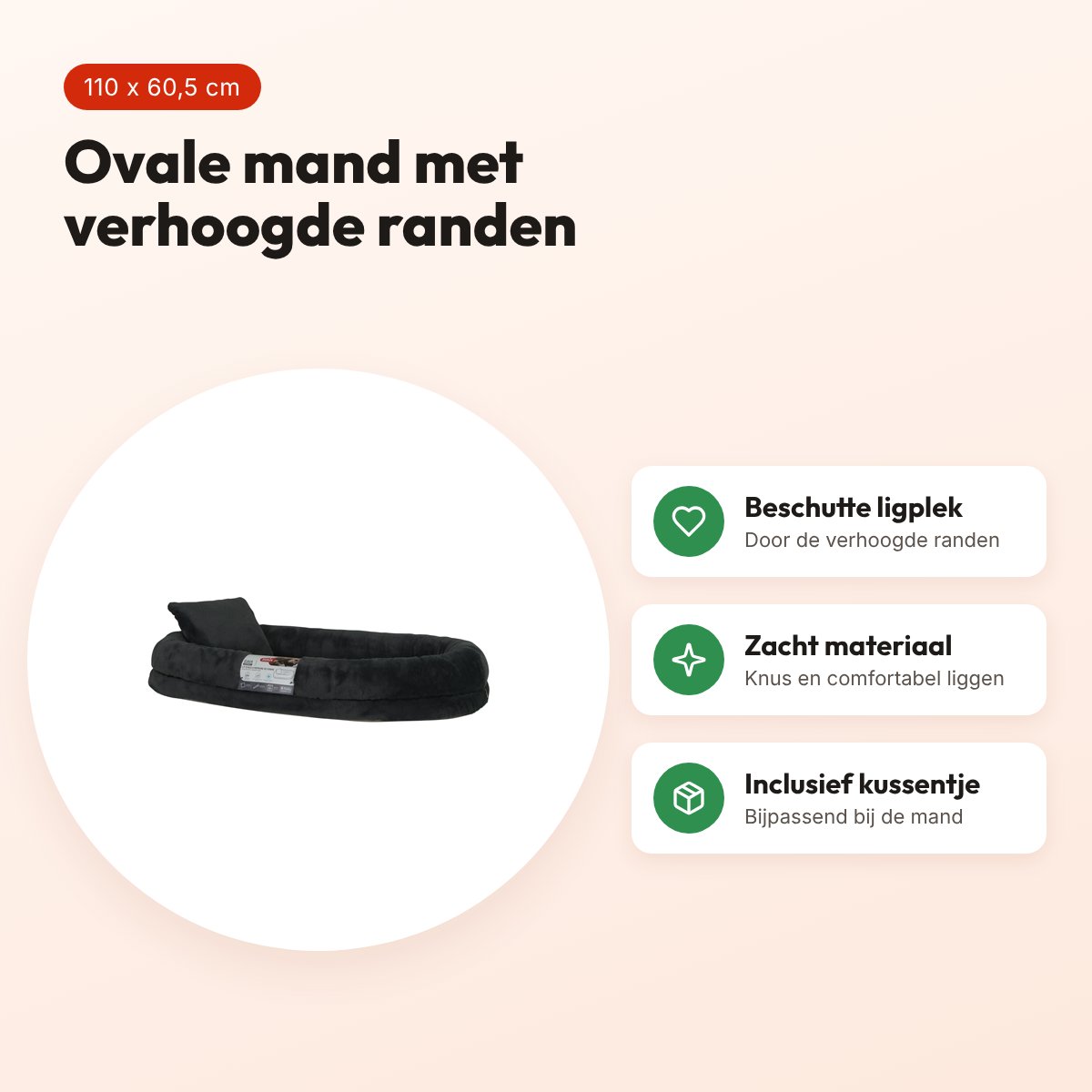 Zolux Expert hondenmand Gaia ovaal grijs 110 x 60,5 x 17 cm – met kussen – voordelen