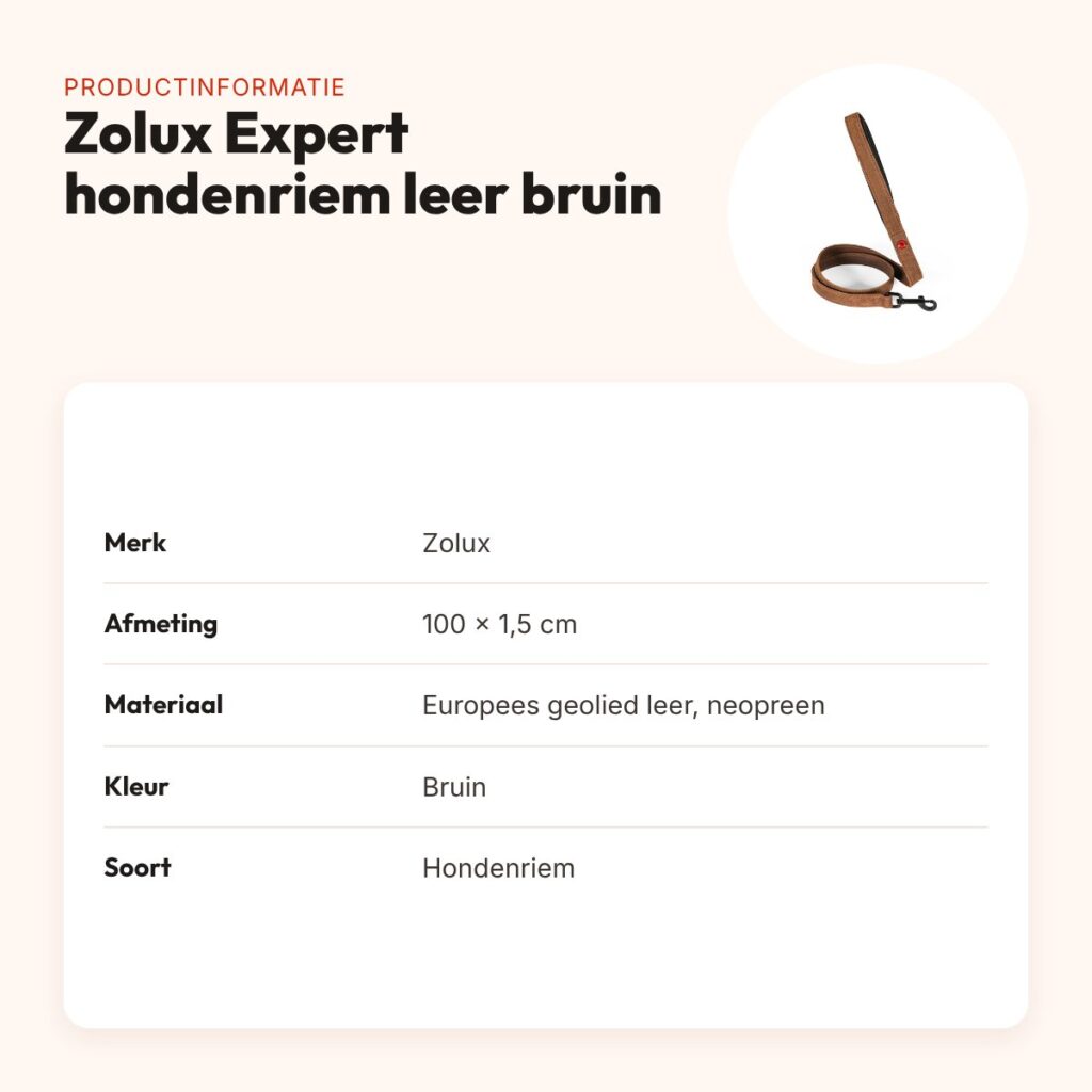 Zolux Expert hondenriem premium leer/neopreen bruin 100 x 1,5 cm – productinformatie