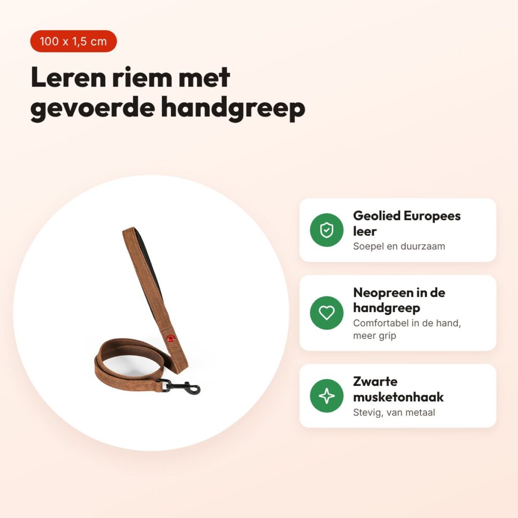 Zolux Expert hondenriem premium leer/neopreen bruin 100 x 1,5 cm – voordelen