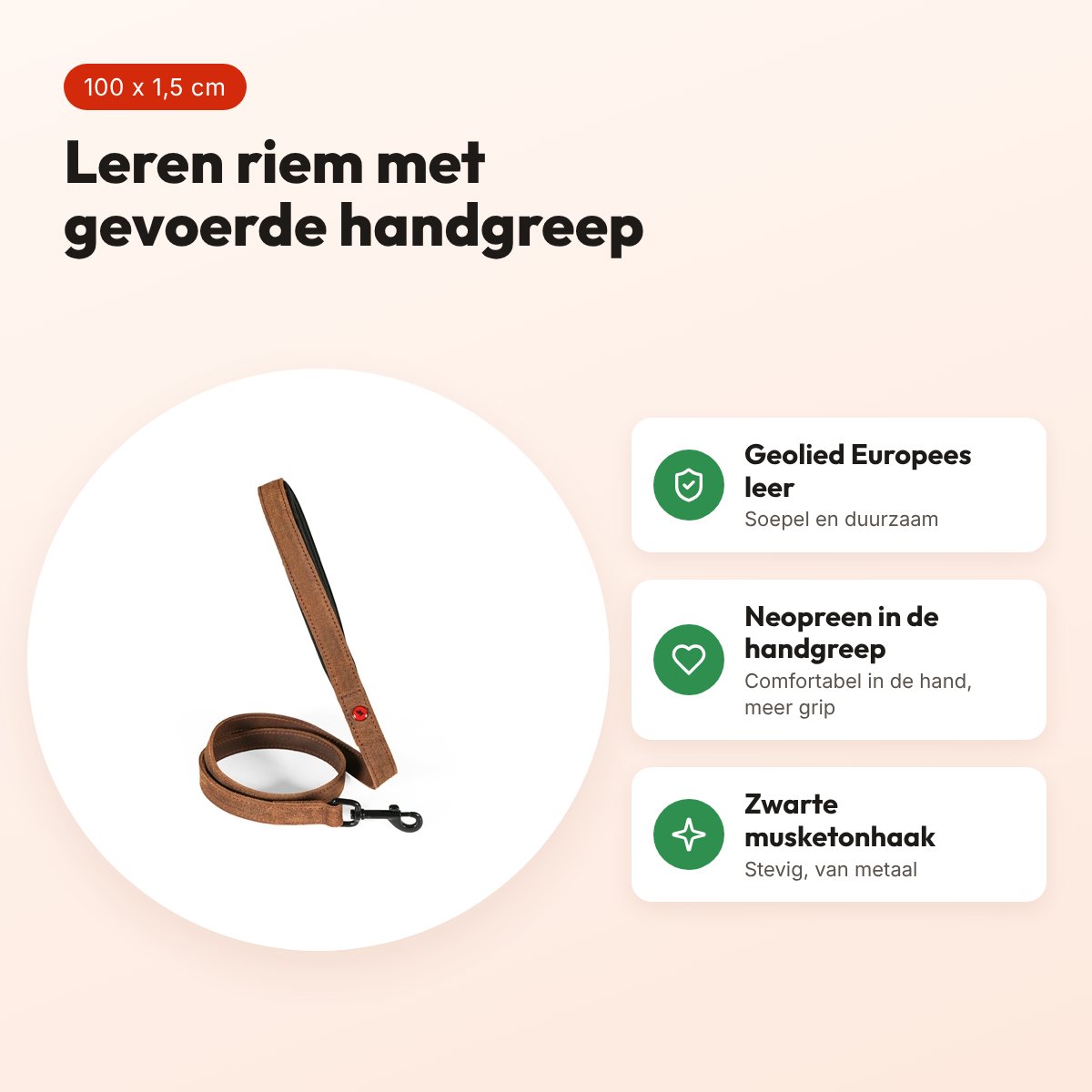 Zolux Expert hondenriem premium leer/neopreen bruin 100 x 1,5 cm – voordelen