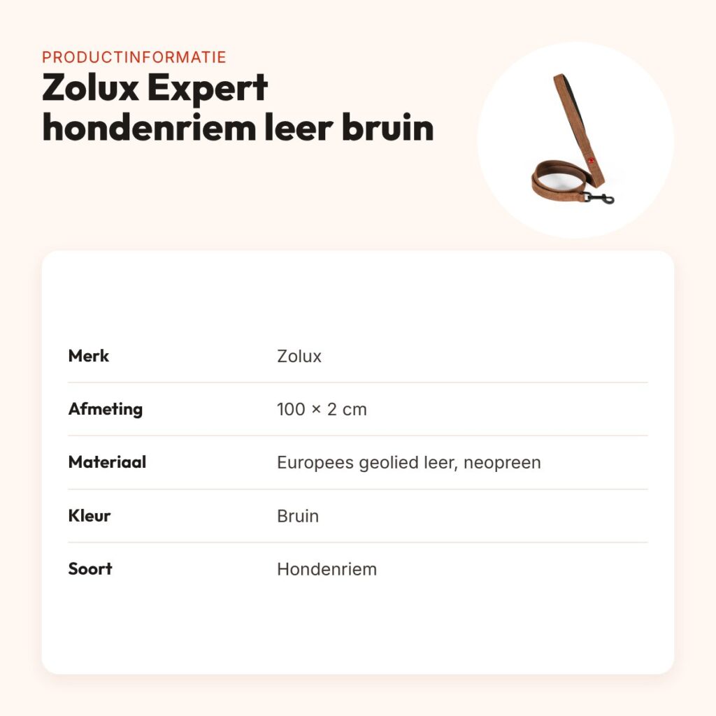 Zolux Expert hondenriem premium leer/neopreen bruin 100 x 2 cm – productinformatie