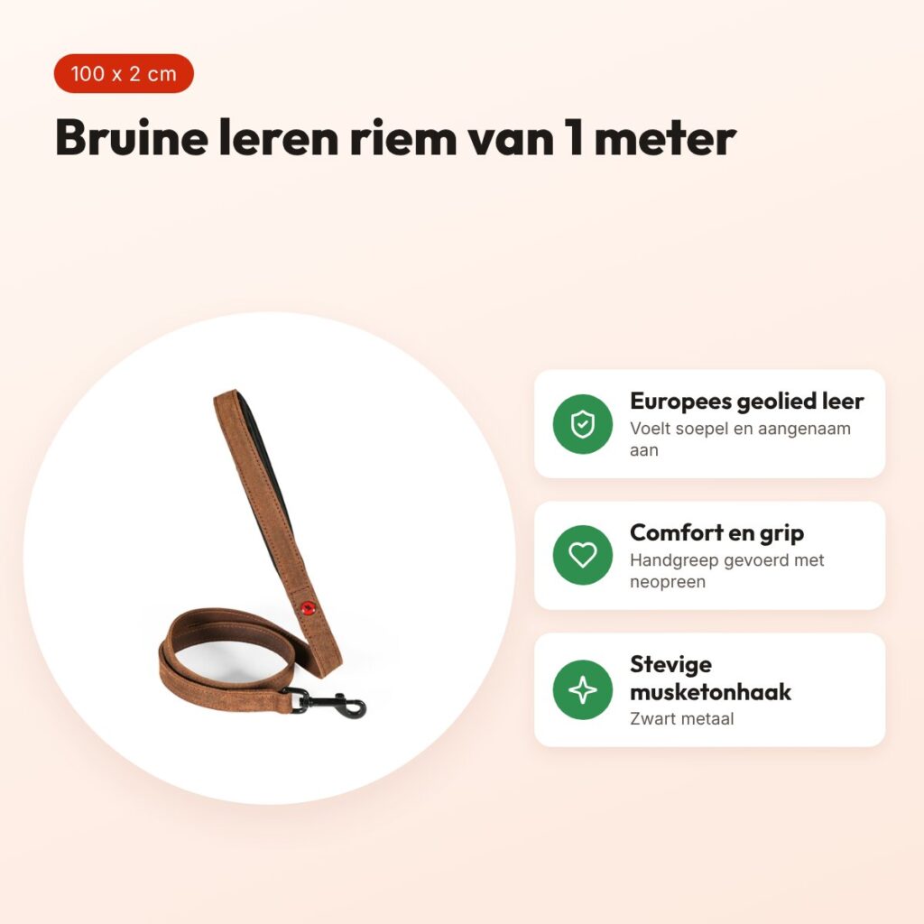 Zolux Expert hondenriem premium leer/neopreen bruin 100 x 2 cm – voordelen