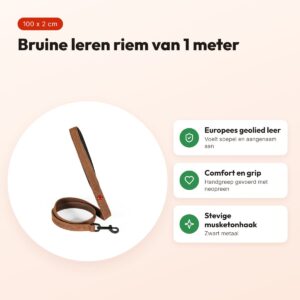 Zolux Expert hondenriem premium leer/neopreen bruin 100 x 2 cm – voordelen