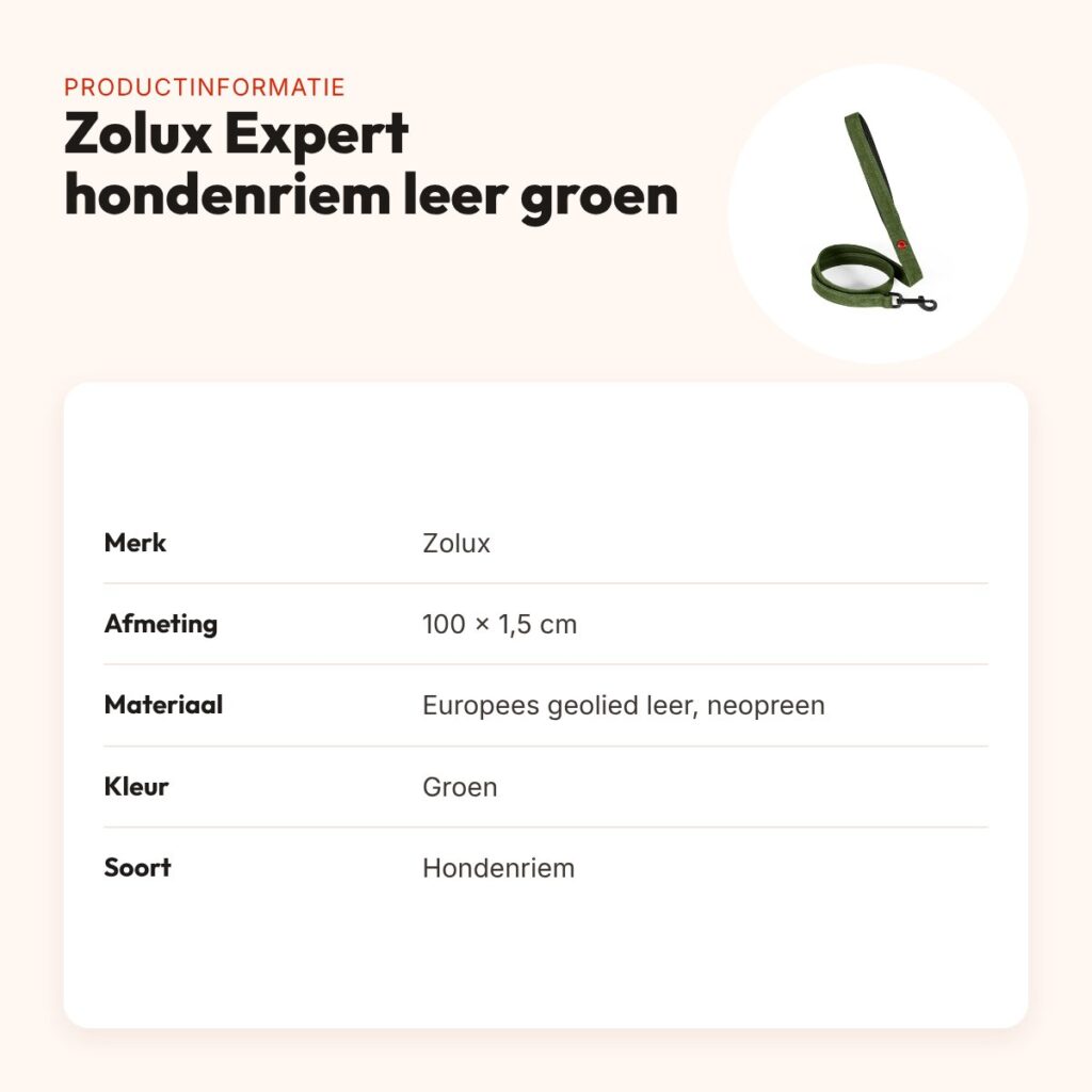 Zolux Expert hondenriem premium leer/neopreen groen 100 x 1,5 cm – productinformatie