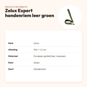Zolux Expert hondenriem premium leer/neopreen groen 100 x 1,5 cm – productinformatie
