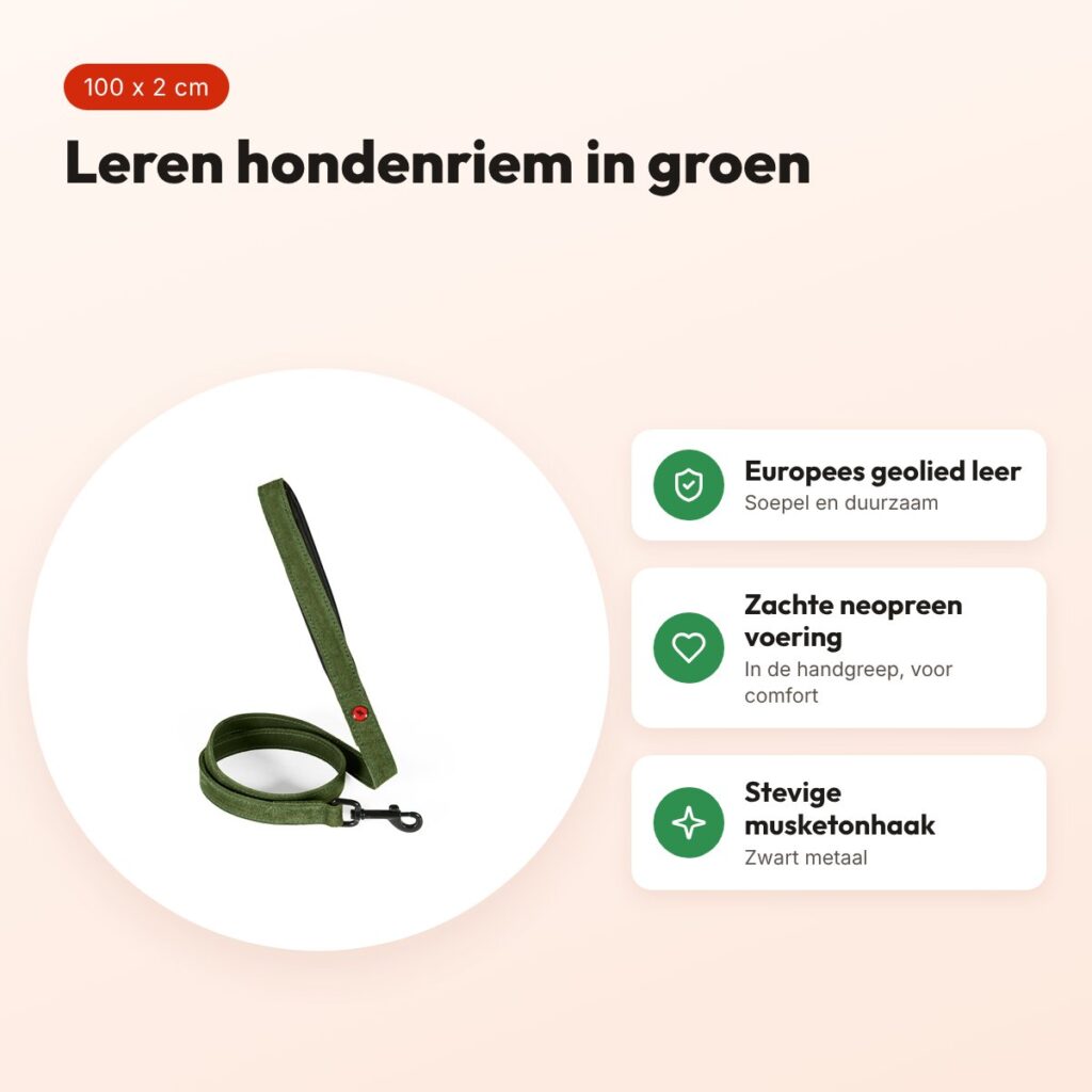 Zolux Expert hondenriem premium leer/neopreen groen 100 x 2 cm – voordelen